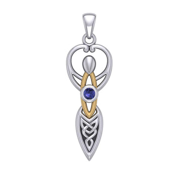 Celtic Goddess with Birthstone Silver and Gold Accents Pendant MPD5959 - Jewelry